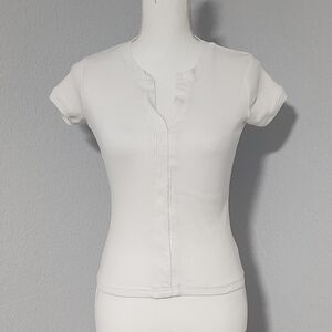 Vintage Y2K Energie 100% Cotton White Ribbed Short Sleeve Baby Tee Size Small